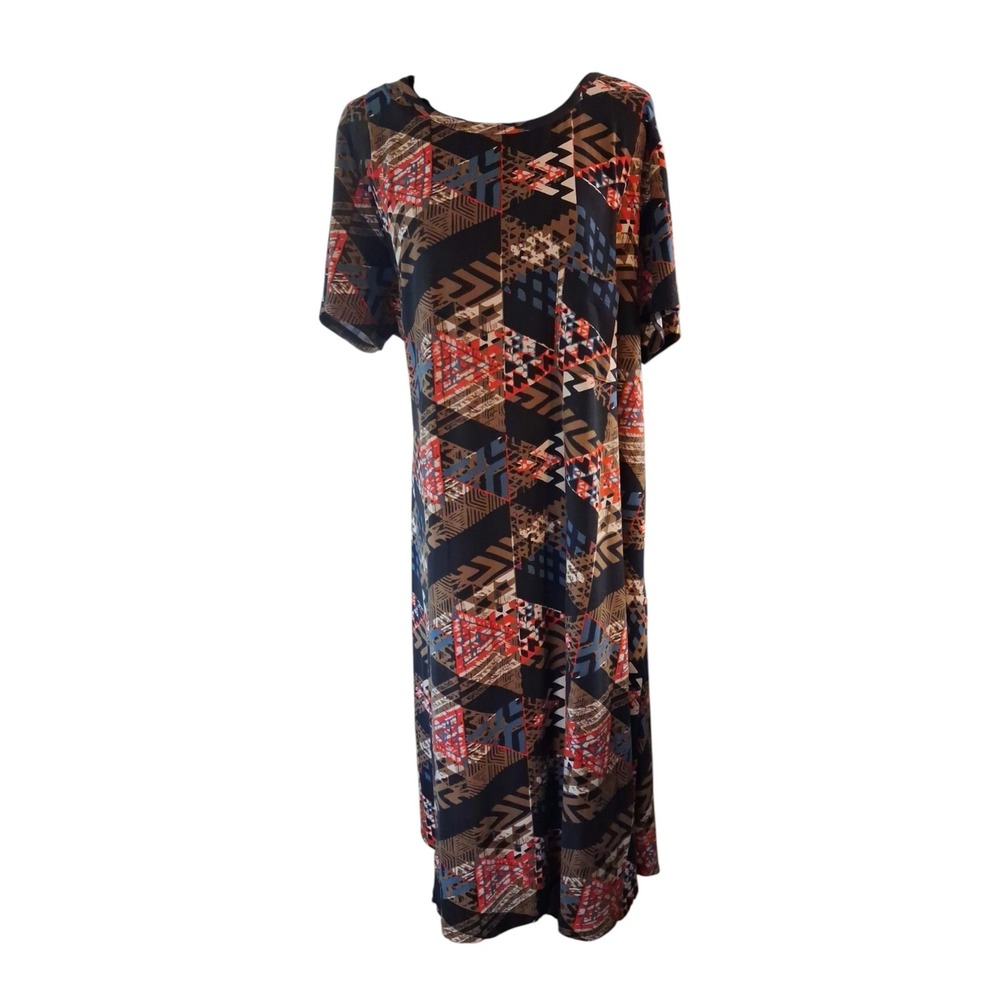 LuLaRoe CARLY High Low Dress With Pocket Colorful Design Womens Size L #007